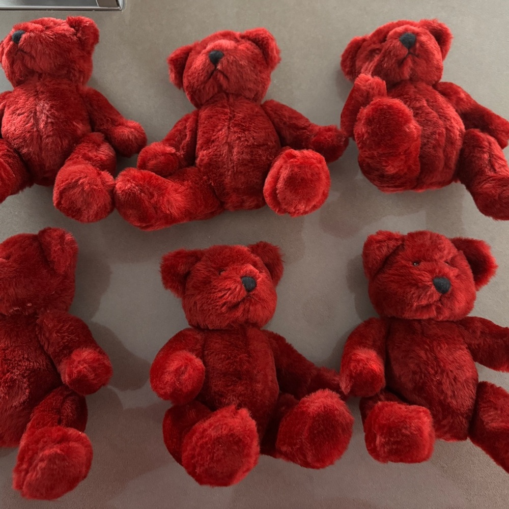 6 Red Plush Bears